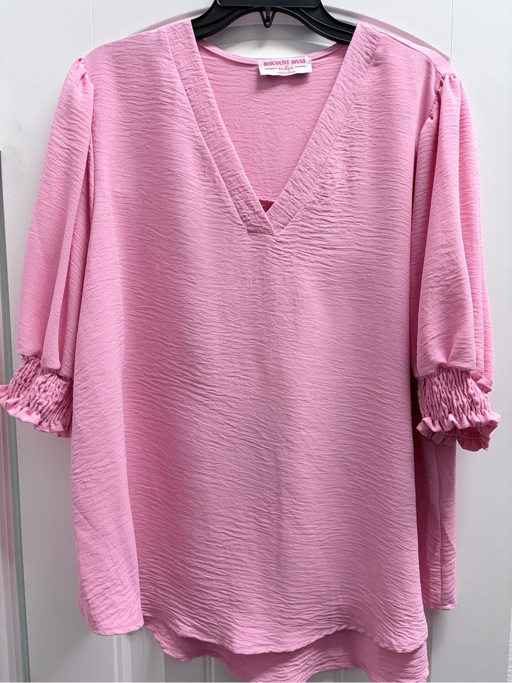 Bisoulette Brisa Pink V-Neck Puff Sleeve Blouse